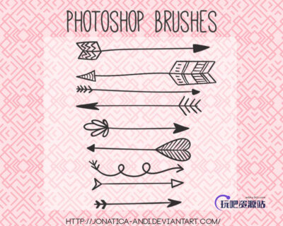 可爱涂鸦箭头、丘比特之箭Photoshop笔刷素材-玩吧资源站
