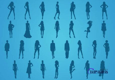 时尚靓丽女模特、女性轮廓剪影图形PS自定义形状素材 .csh 下载-玩吧资源站
