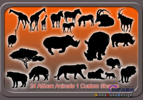24种非洲动物元素photoshop自定义形状素材 .csh 下载-玩吧资源站