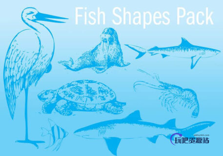 7种版刻式生物造型PS自定义形状素材-玩吧资源站