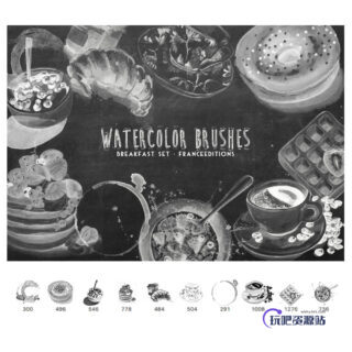 美味甜点、早餐、下午茶Photoshop水彩图形作画笔刷素材-玩吧资源站