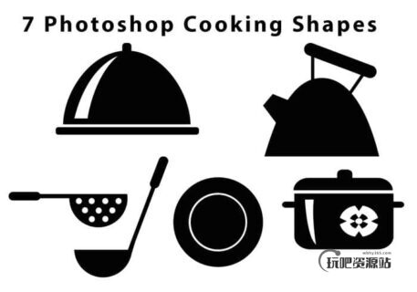 7种厨房元素Photoshop自定义形状素材-玩吧资源站