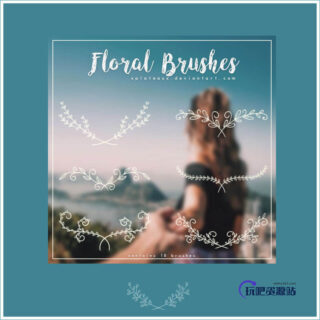 9种小清新手绘枝条花纹图案Photoshop笔刷素材下载-玩吧资源站