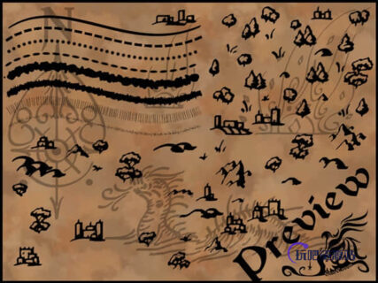 手绘地图元素Photoshop涂鸦笔刷-玩吧资源站