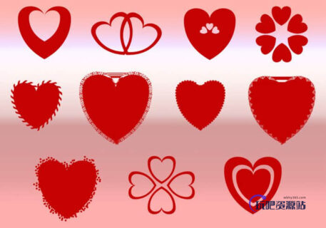 浪漫情人节爱心组合式花纹图案Photoshop自定义形状素材 .csh 下载-玩吧资源站