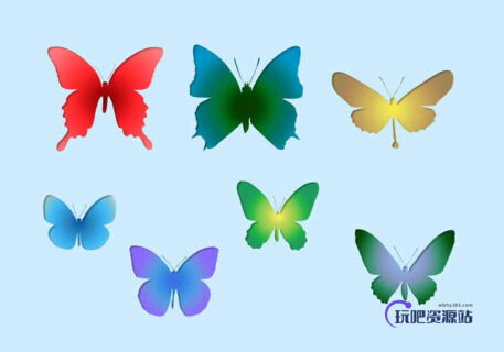 蝴蝶剪影Photoshop自定义形状素材 .csh 下载-玩吧资源站