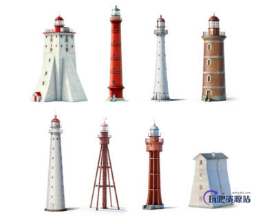 精美卡通灯塔图形Photoshop笔刷素材下载-玩吧资源站