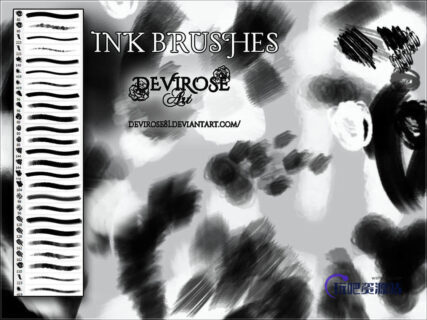 油墨涂痕、毛刷痕迹Photoshop笔刷素材-玩吧资源站