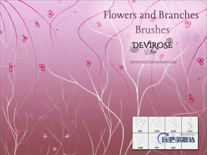 树枝花纹图案Photoshop印花笔刷-玩吧资源站