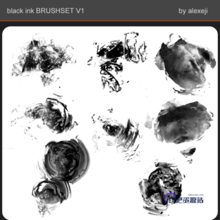 黑色墨水纹理Photoshop笔刷素材下载-玩吧资源站