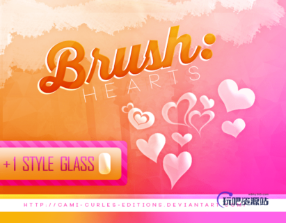 半透明式爱心、心形图案Photoshop笔刷abr.图层样式.asl素材下载-玩吧资源站