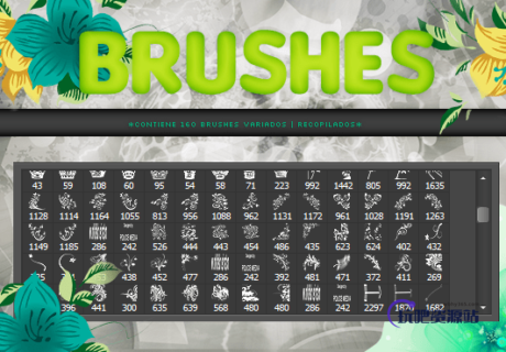 160+种植物艺术花纹图案Photoshop笔刷素材包下载-玩吧资源站