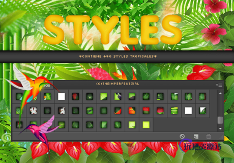 40种绿色植物PS图层样式素材下载-玩吧资源站