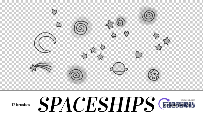 卡哇伊手绘星星、月亮、星球涂鸦PS笔刷素材下载