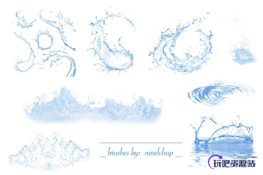 真实的水花、水面波纹、浪花效果Photoshop笔刷素材下载