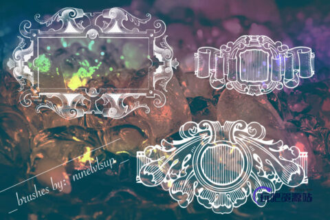 贵族式徽章复古花纹图案PS笔刷下载-玩吧资源站