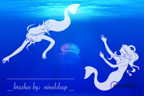 漂亮美人鱼剪影矢量图形素材PS笔刷下载-玩吧资源站