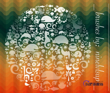 可爱卡通动物图形素材Photoshop笔刷下载-玩吧资源站