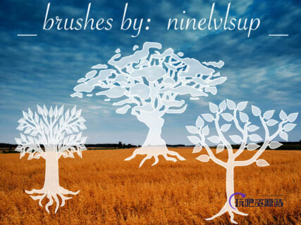 卡通树木剪影图形PS笔刷素材下载-玩吧资源站