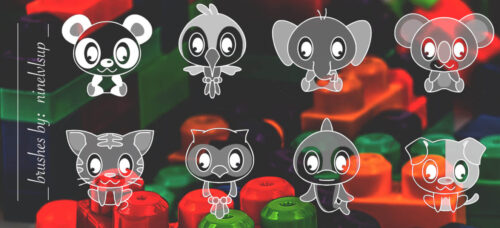 可爱的动物幼年卡通造型PS笔刷素材-玩吧资源站