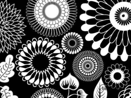 绝妙的艺术鲜花绽放、植物树叶印花图案Photoshop笔刷-玩吧资源站