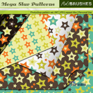 七彩星星、五角星符号Photoshop图案底纹素材.pat-玩吧资源站