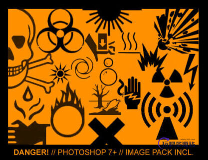 警告、辐射、骷髅头、防火防灾警示标记PS笔刷素材-玩吧资源站
