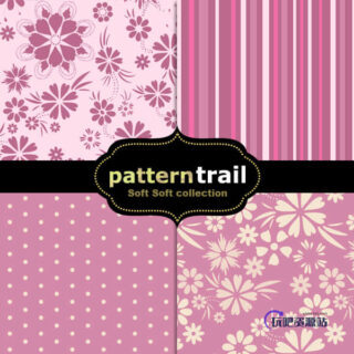 4种可以无缝拼接的花卉、印花、条纹、圆点图案PS填充素材下载-玩吧资源站