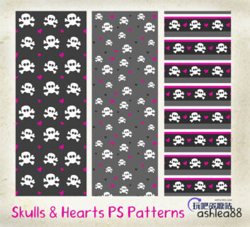 非主流卡哇伊骷髅头背景装扮Photoshop填充图案底纹素材 Patterns 下载-玩吧资源站