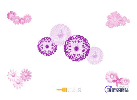 漂亮的花纹、鲜花图案Photoshop笔刷免费下载-玩吧资源站