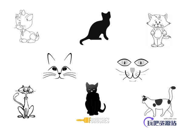 可爱的卡通猫咪、猫脸Photoshop笔刷下载