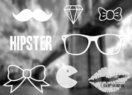 眼睛、口红印、蝴蝶结、胡子、钻石Photoshop美图笔刷-玩吧资源站