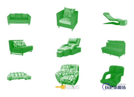 时尚沙发椅子Photoshop家具笔刷-玩吧资源站