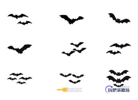 可爱的小蝙蝠、圣诞节蝙蝠Photoshop笔刷-玩吧资源站