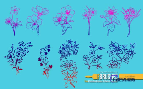 漂亮的植物鲜花图案、印花纹饰Photoshop笔刷素材-玩吧资源站