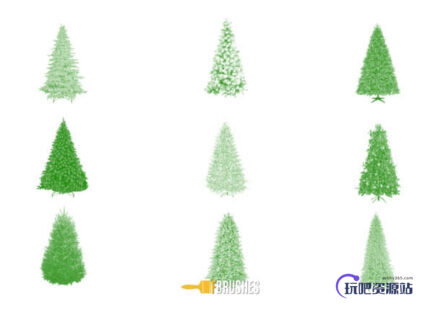 9种圣诞树PS笔刷素材下载-玩吧资源站