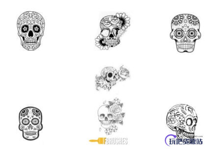 花样年华骷髅头、花式花纹头颅Photoshop非主流笔刷-玩吧资源站