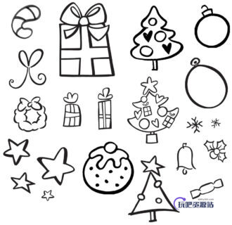 卡通圣诞节元素Photoshop笔刷素材-玩吧资源站