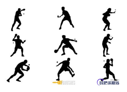 乒乓球运动员造型剪影Photoshop笔刷-玩吧资源站