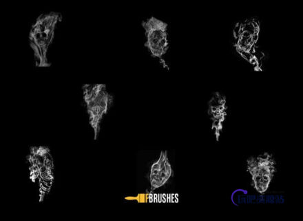 烟雾造型的魔鬼、骷髅头、恶魔Photoshop笔刷下载-玩吧资源站