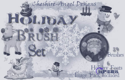 39种圣诞节卡通元素饰品Photoshop笔刷素材下载-玩吧资源站