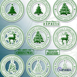 圣诞节图章、徽章、贺卡卡片邮戳PS笔刷下载-玩吧资源站