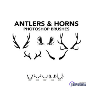 呆萌可爱的圣诞节鹿角图形Photoshop装饰笔刷-玩吧资源站