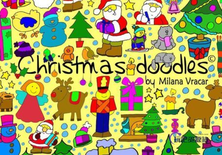 圣诞节卡通涂鸦包Photoshop笔刷素材下载-玩吧资源站