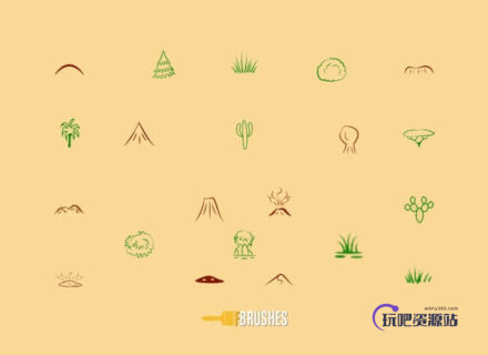 可爱涂鸦地图标记图案Photoshop笔刷下载-玩吧资源站