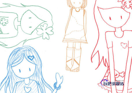 铅笔手绘涂鸦小女孩Photoshop可爱笔刷-玩吧资源站