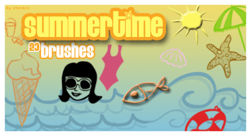 可爱卡通冰欺凌、海星、泳衣等海边元素PS笔刷-玩吧资源站