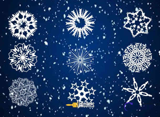 9种剪纸式雪花花纹图案Photoshop笔刷素材