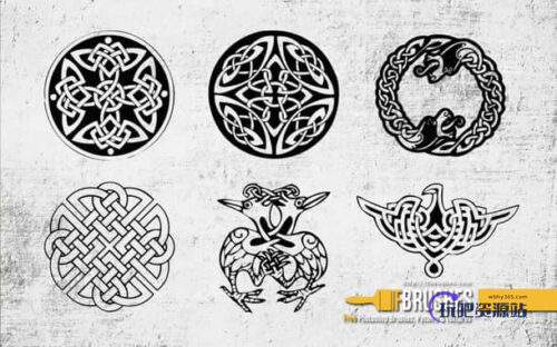爱尔兰凯尔特人民族图案花纹PS笔刷下载-玩吧资源站