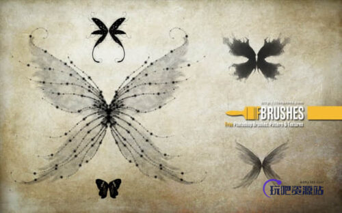 精灵仙子翅膀、妖精翅膀Photoshop梦幻翅膀笔刷-玩吧资源站